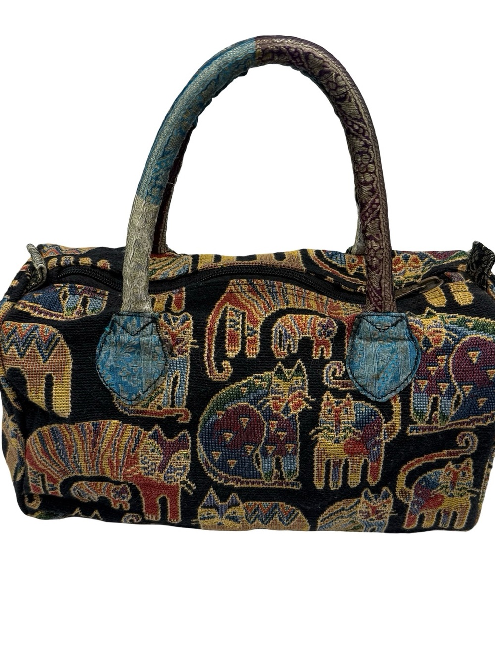 Laurel Burch Cat Print Tapestry Purse Handbag Satchel Vintage Boho Artsy Twee